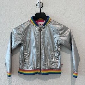 Appaman Kids Silver Metallic Rainbow Bomber Jacket Full Zip Kids Size 5